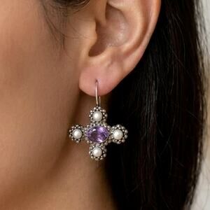 Janice Girardi Vintage 80's Amethyst, Pearl &925 Silver Earrings Fine Jewelry